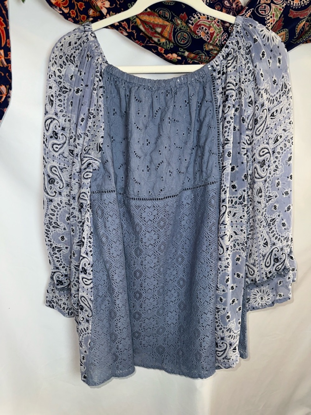 Muche muchette Light Blue Lace & Paisley Off-Shoulder Tunic